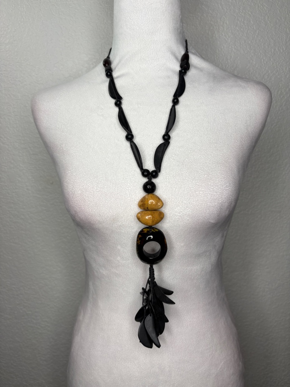 Handmade Black Brown Adjustable Large Statement Pendant Necklace Boho Tribal